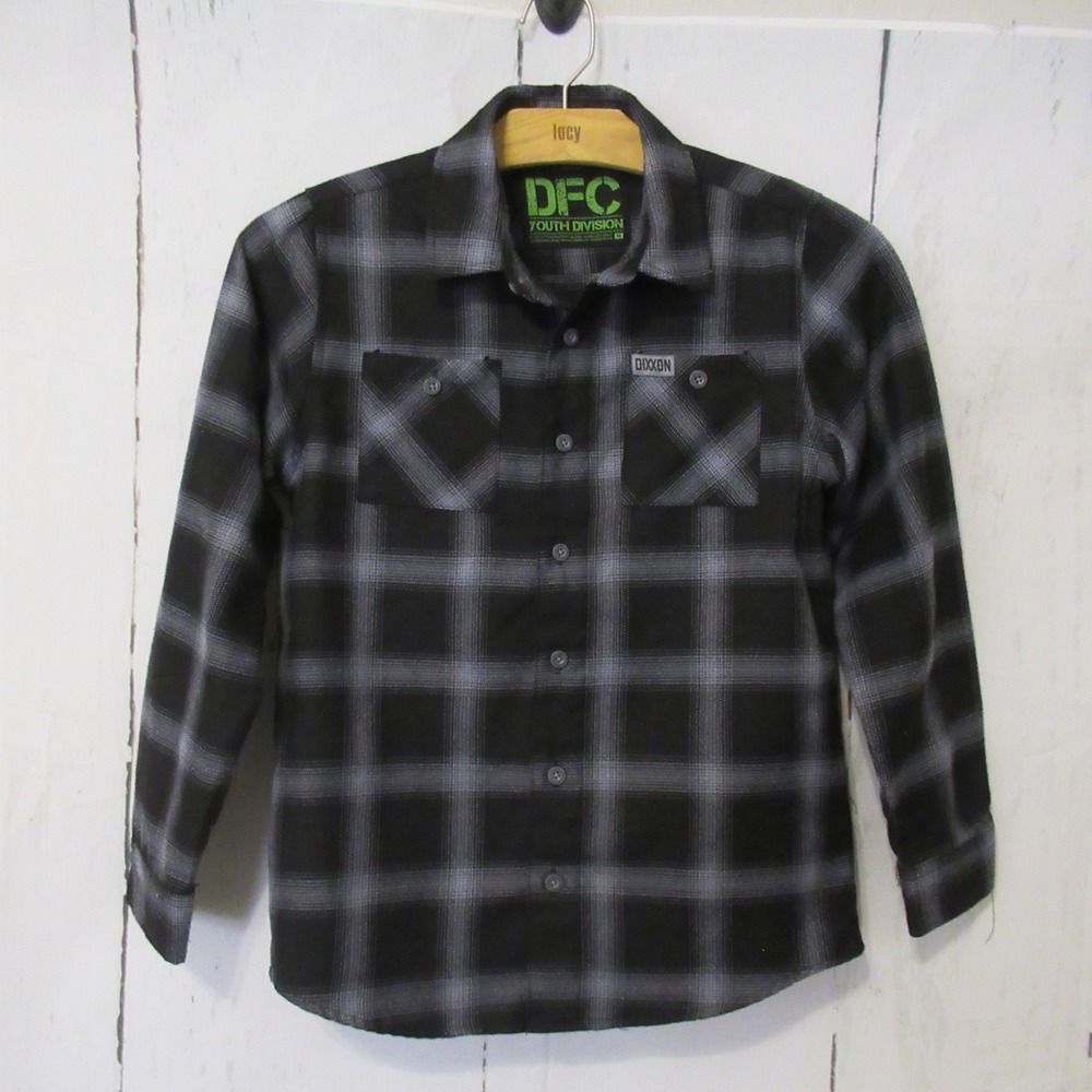Dixxon Flannel Shirt Youth M Black Gray Plaid Button Up Boys Girls